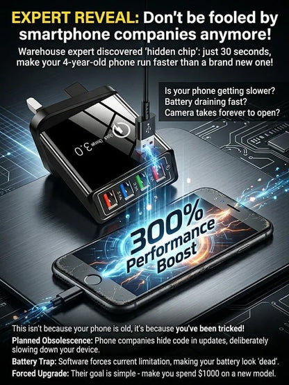⚡️The Secret to Faster Phone Performance📱Four-Port Travel Charger for Extended Phone Battery Life